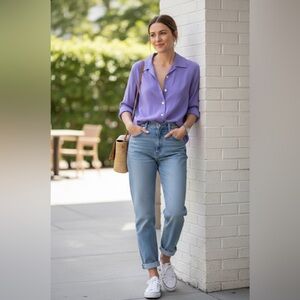 Silk Collection Vintage Classic Purple Button Down Shirt size 8